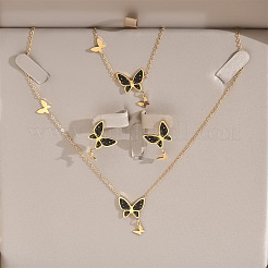 Butterfly 304 Stainless Steel Pendant Necklaces & Stud Dangle Earring & Link Bracelets Sets&nbsp;FS-WGC1C4E-01