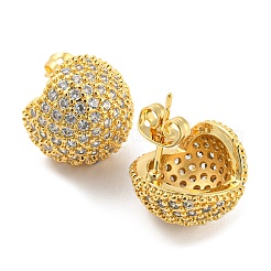 Round Shape Brass Micro Pave Clear Cubic Zirconia Stud Earrings&nbsp;EJEW-Q785-11G