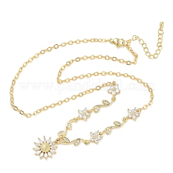 Brass Pave Cubic Zirconia Flower Pendant Necklaces&nbsp;NJEW-C121-04C-G
