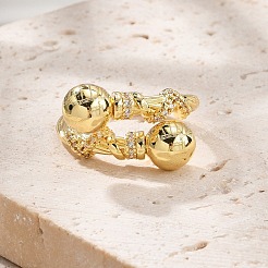 Rack Plating Brass Micro Pave Clear Cubic Zirconia Open Cuff Finger Rings for Women&nbsp;RJEW-M028-99G