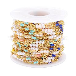 CCB Plastic & Glass Seed Beaded Chain&nbsp;CHC-D031-08G