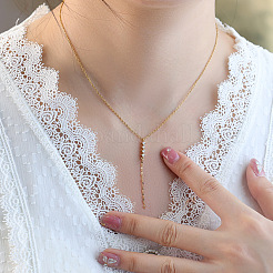 304 Stainless Steel Pave Clear Cubic Zirconia Y Tassel Necklaces for Women&nbsp;WGDBE5B-01