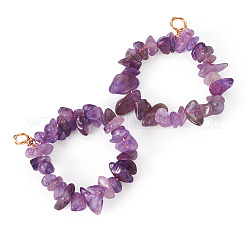 2Pcs Natural Amethyst Chip Beaded Pendants&nbsp;PALLOY-TAC0232-06