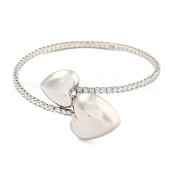 Rack Plating Brass Pave Clear Cubic Zirconia Heart Open Cuff Rings for Women&nbsp;BJEW-B110-04A-P