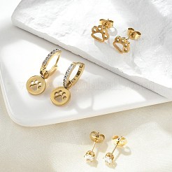 304 Stainless Steel Rhinestone Paw Print Earring Sets&nbsp;EJEW-Z098-24G