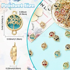 40Pcs 8 Colors Glass Flat Round with Tree of Life Links Connector Charms&nbsp;GLAA-YW0005-51