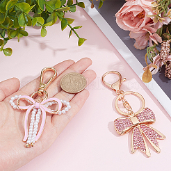 2Pcs 2 Styles Bowknot Alloy Enamel & Plastic Imitation Pearl Pendant Decoration&nbsp;HJEW-PH0001-94