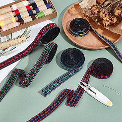 5 Yards 5 Colors Ethnic Style Embroidery Flat Polyester Elastic Flower Jacquard Cord/Band&nbsp;OCOR-BC0007-69