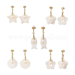 304 Stainless Steel & Natural Freshwater Shell Stud Dangle Earrings&nbsp;EJEW-JE07496