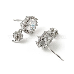 Oval Brass Micro Pave Clear Cubic Zirconia Stud Earring Findings&nbsp;LS-KK-C107-07P