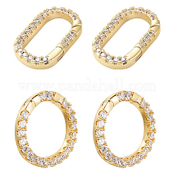 4Pcs 2 Styles Rack Plating Brass Micro Pave Clear Cubic Zirconia Spring Gate Rings&nbsp;ZIRC-SC0001-41