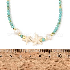 Dyed Synthetic Turquoise Starfish and Pearl Beaded Necklaces for Women&nbsp;NJEW-JN06658