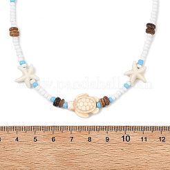 Boho Sea Turtle & Starfish Shell & Synthetic Turquoise Beaded Necklaces&nbsp;NJEW-JN06015