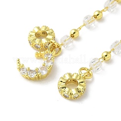 Brass Clear Cubic Zirconia Chain Moon European Safety Chain Charms&nbsp;KK-A236-04G