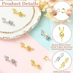 6Pcs 2 Colors Brass Micro Pave Clear Cubic Zirconia Interlocking Clasps&nbsp;KK-CJ0005-91