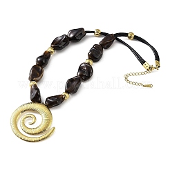 304 Stainless Steel Spiral Shaped Pendant Nuggets Black Resin Beaded Necklaces for Women&nbsp;NJEW-F370-02G