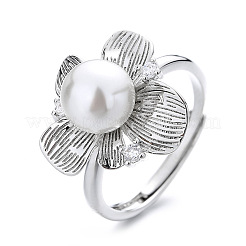 Adjustable Brass Micro Pave Cubic Zirconia with Imitation Pearl Finger Rings for Women&nbsp;WGEE515-01
