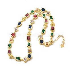 Brass Pave Colorful Cubic Zirconia Geometric Link Chain Necklaces&nbsp;NJEW-P337-01G