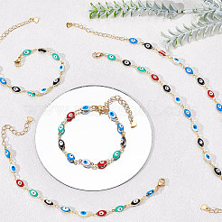 Brass Enamel Evil Eye Link Bracelets&nbsp;BJEW-NB0001-03