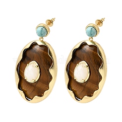 Brass & Natural Tiger Eye Dangle Stud Earrings&nbsp;G-B186-04G