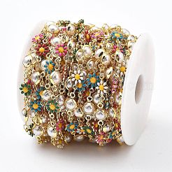 Brass Enamel Daisy Link Chains&nbsp;CHC-G024-06G