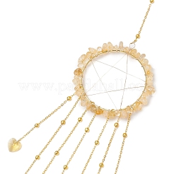Wire Wrapped Natural Citrine Chips Ring Hanging Ornaments&nbsp;HJEW-JM02371-03