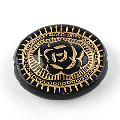 Flat Round with Flower Plating Acrylic Beads&nbsp;PACR-Q102-05B