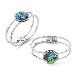 Natural Abalone Shell Flat Round Open Bangles&nbsp;BJEW-JB14315-02