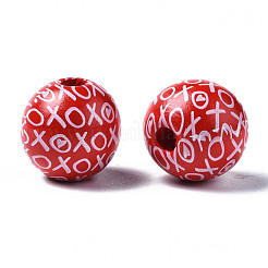 Painted Natural Wood European Beads&nbsp;WOOD-S057-061