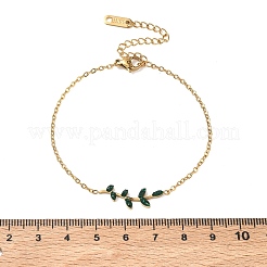 304 Stainless Steel Rhinestone Leaf Link Bracelets&nbsp;SA-CBA5F76-03G-03