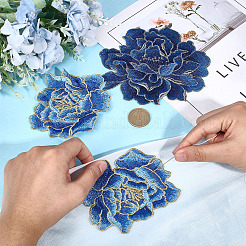 3Pcs 2 Styles Peony Pattern Polyester Fabrics Computerized Embroidery Cloth Sew on Patches&nbsp;PATC-ME0001-27
