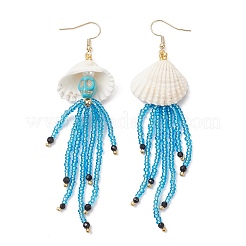 304 Stainless Steel Dyed Synthetic Turquoise & Natural Black Onyx & Glass Seed Beaded Dangle Earrings&nbsp;EJEW-MZ00530-03