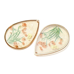Brass & Transparent Epoxy Resin & Dried Flower Pendants&nbsp;RESI-G133-02G-03