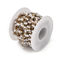 Handmade 304 Stainless Steel Porcelain Beaded Round Link Chains&nbsp;CHS-L032-16G-02