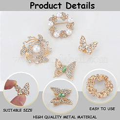 4Pcs 4 Styles Alloy Rhinestone Brooches for Clothes&nbsp;JEWB-CN0001-05