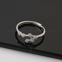 Constellations Rhodium Plated 925 Sterling Silver Micro Pave Clear Cubic Zirconia Adjustable Rings for Women&nbsp;RJEW-P130-01P-J