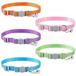 5Pcs 5 Colors Polyamide Reflective Dog Collar with Iron Bell&nbsp;AJEW-CN0006-03
