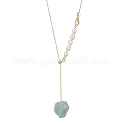 Natural Mixed Gemstone Nugget Pendant Lariat Necklace with Pearl Beaded&nbsp;NJEW-JN04508