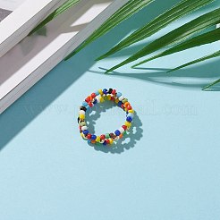 Round Opaque Glass Seed Beaded Finger Rings&nbsp;RJEW-JR00318-02