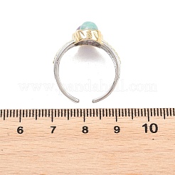 Natural Amethyst & Natural Amazonite with Brass Cuff Open Rings&nbsp;RJEW-B163-01GP-03