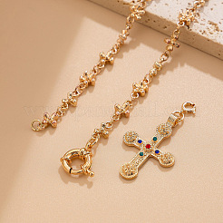 304 Stainless Steel Micro Pave Colorful Cubic Zirconia Cross Pendant Y Necklaces for Women&nbsp;FS-WG3FFC3-01
