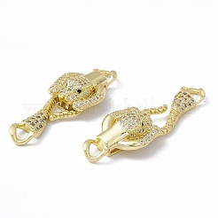 Rack Plating Brass Micro Pave Clear & Black Cubic Zirconia S-Hook Clasps&nbsp;ZIRC-C041-17G
