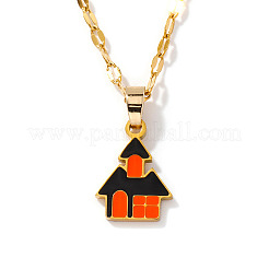 Halloween 304 Stainless Steel Dark Orange Enamel Haunted House Pendant Necklaces European American Fashion Jewelry&nbsp;XI0912