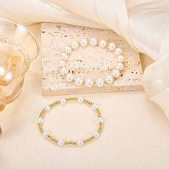 2Pcs 2 Styles ABS Plastic Imitation Pearl & Shell Pearl & Brass Beads Bracelets&nbsp;BJEW-SW01606