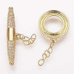 Brass Micro Pave Cubic Zirconia Ring Toggle Clasps&nbsp;ZIRC-P050-11G