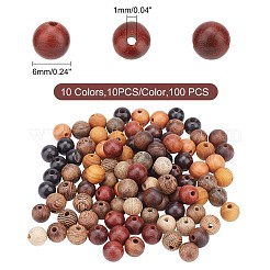 100Pcs 10 Colors Natural African Padauk Wood Beads Strands&nbsp;WOOD-FH0001-71
