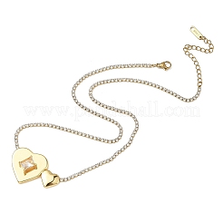 304 Stainless Steel Clear Glass Heart Pendant Rhinestone Tennis Necklaces for Women&nbsp;NJEW-A074-01G