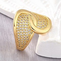 Brass Micro Pave Cubic Zirconia Adjustable Open Cuff Rings for Women&nbsp;RJEW-K292-06G