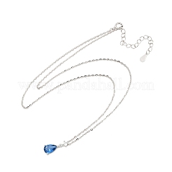 925 Sterling Silver Sapphire Rhinestone Teardrop Pendant Necklace for Women&nbsp;NJEW-V013-01P