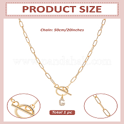 1Pc 304 Stainless Steel Chain & Brass Micro Pave Cubic Zirconia Letter Pendant Necklaces&nbsp;NJEW-LP0001-36G-G